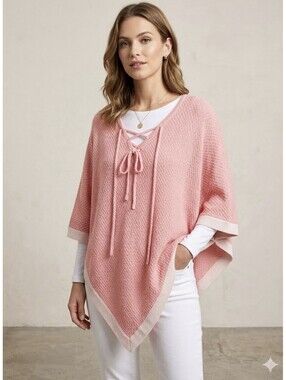 Talbots Tipped Lace-Up Poncho Sz S NWOT Career Boho Coastal Granny Cottage Glam